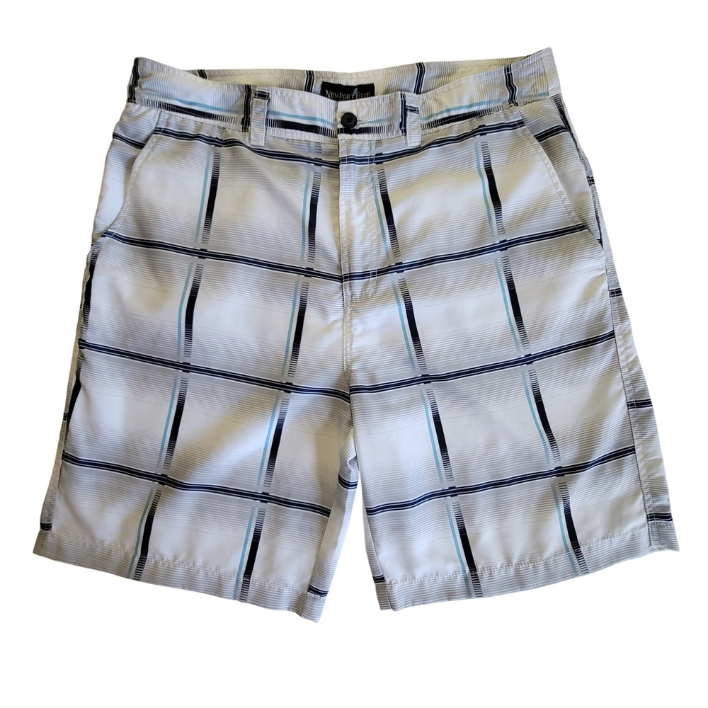 Newport Blue Board Shorts Mens 36 White Plaid Striped Mesh Lined Quick Dry‎ Surf